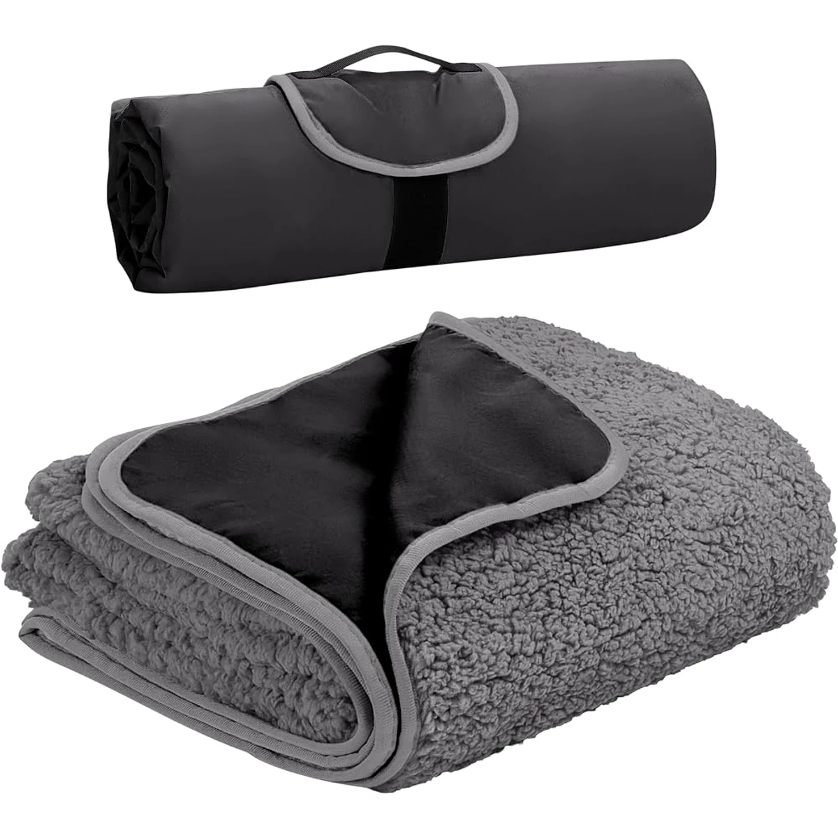 Black Reversible Fleece Travel Blanket