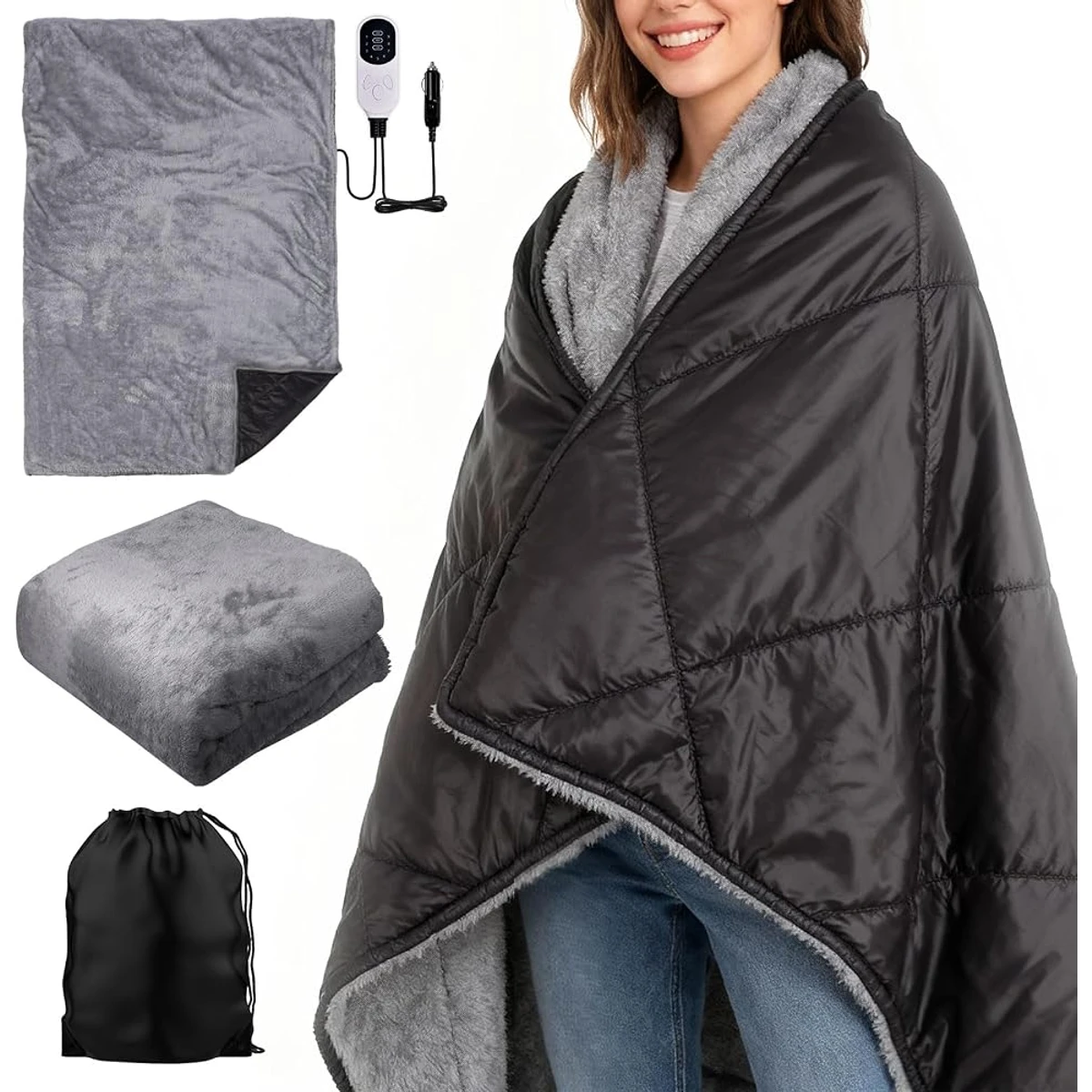 Grey Wearable Travel Blanket