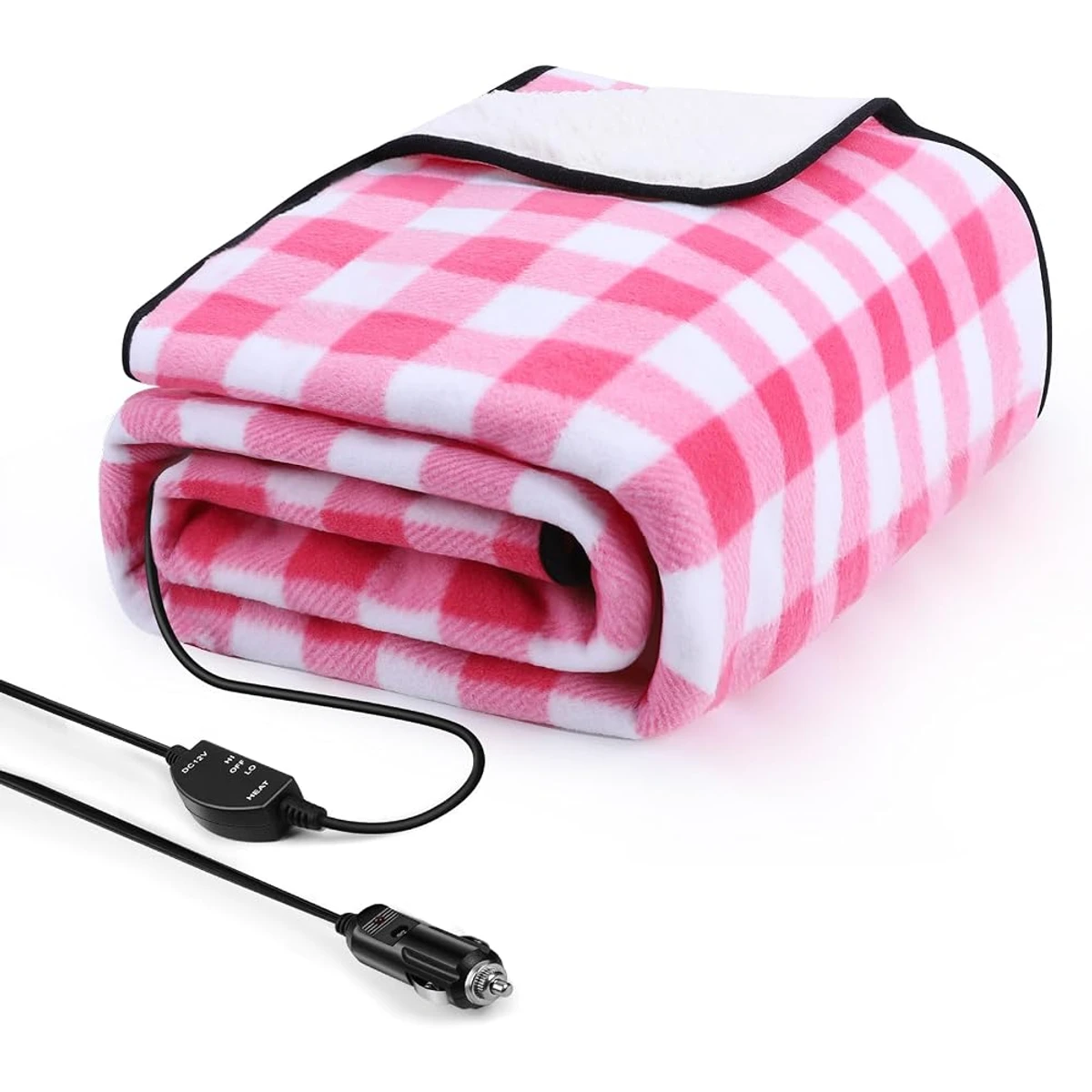 Pink Check Heated Car Blanket