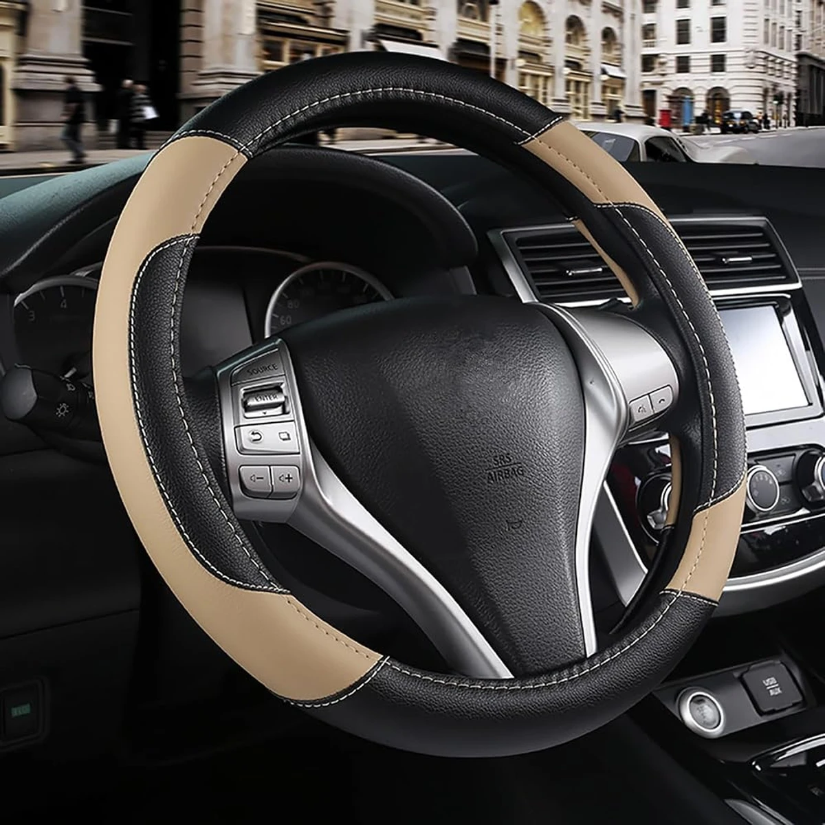 Beige Panel Steering Wheel Cover
