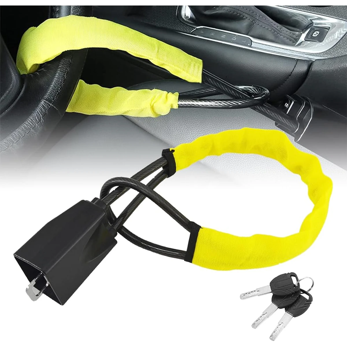 Yellow Fabric Sleeve Steering Lock