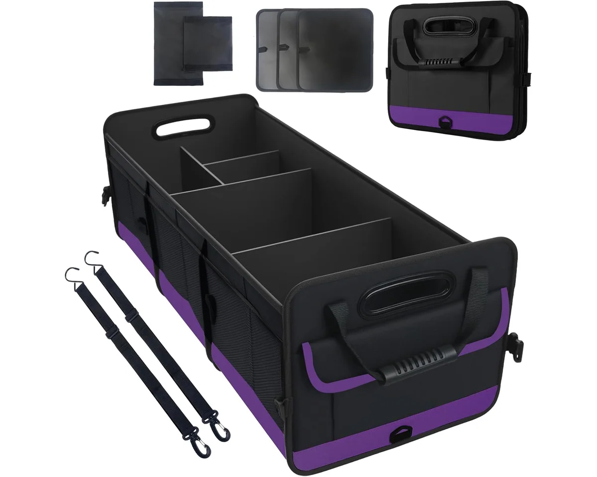 Foldable car trunk organizer with compartments