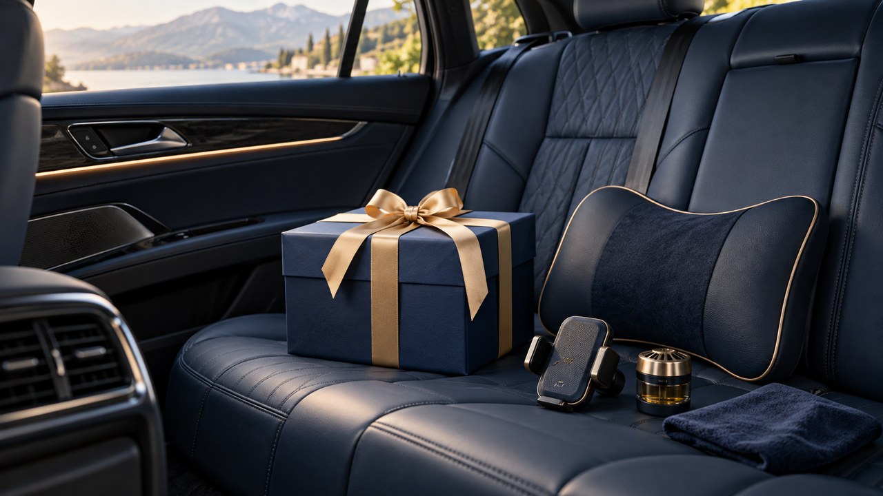 Automotive accessories presented as a coordinated gift assortment